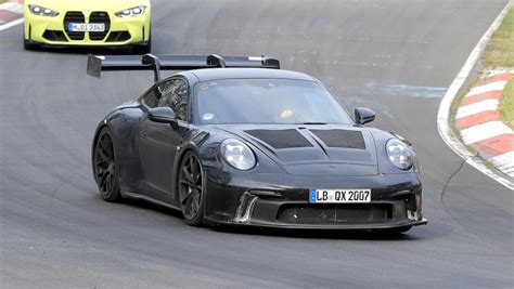 New 2022 Porsche 911 Gt3 Rs Spied At The Nurburgring With Huge Rear