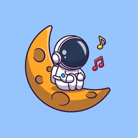 Astronaut Singing On Moon Icon Illustration Spaceman Mascot Cartoon Character Science Icon