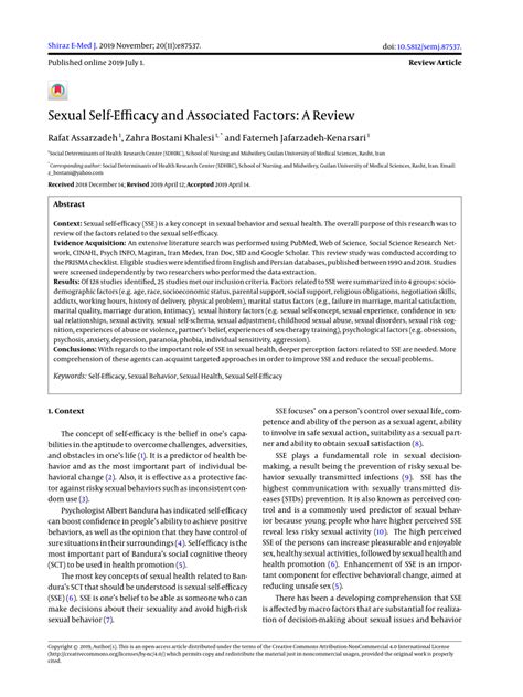 Pdf Sexual Self Efficacy And Associated Factors A Review
