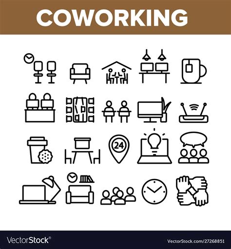 Coworking Collection Elements Icons Set Royalty Free Vector