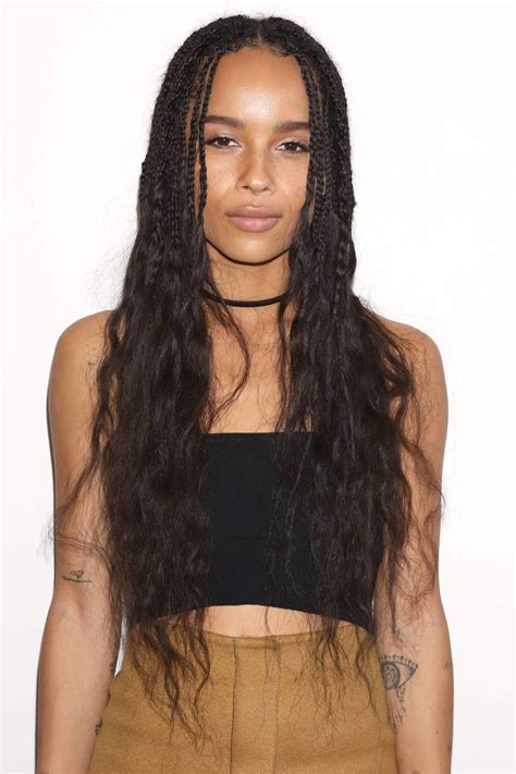 Close Up Shot Of Zoe Kravitz With Curly Box Braids Ends Wearing Black