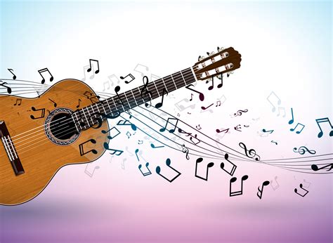 Music Banner Design With Acoustic Guitar And Falling Notes On Clean