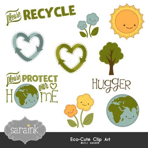 Earth Clipart, Globe Clipart, Sun Clipart, Recycling Clipart, Floral Clipart, Eco Friendly Cute ...
