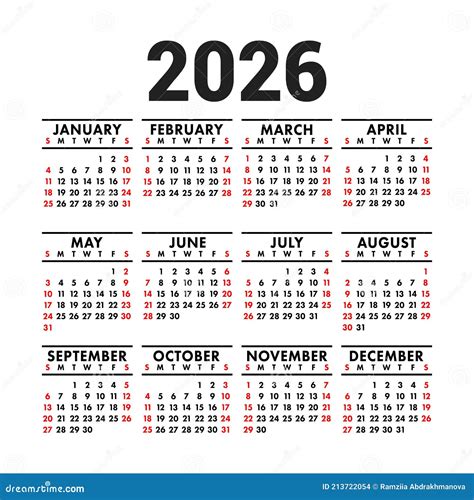 Calendar 2026 English Vector Horizontal Wall Or Pocket Calender