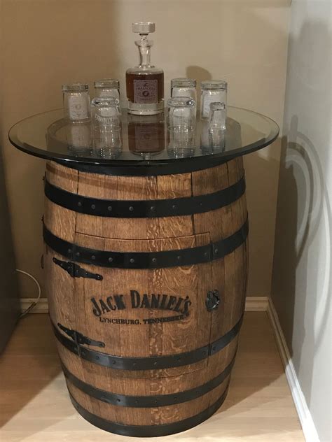 whiskey barrel single door table cabinet with beveled glass top barrel decor whiskey barrel