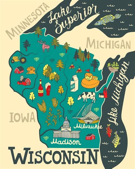 Map Of Wisconsin And Flag Wisconsin Outline Cities Counties And