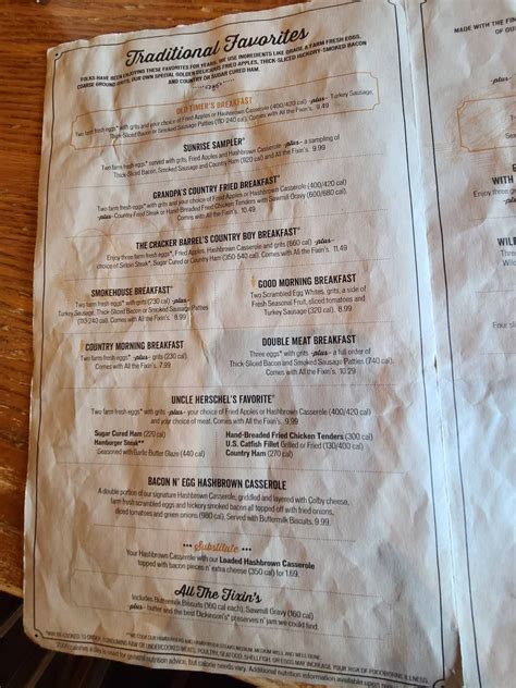 Menu at Cracker Barrel Old Country Store, Anderson