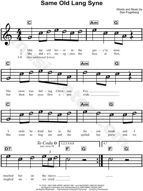 Dan Fogelberg Same Old Lang Syne Sheet Music For Beginners In C Major