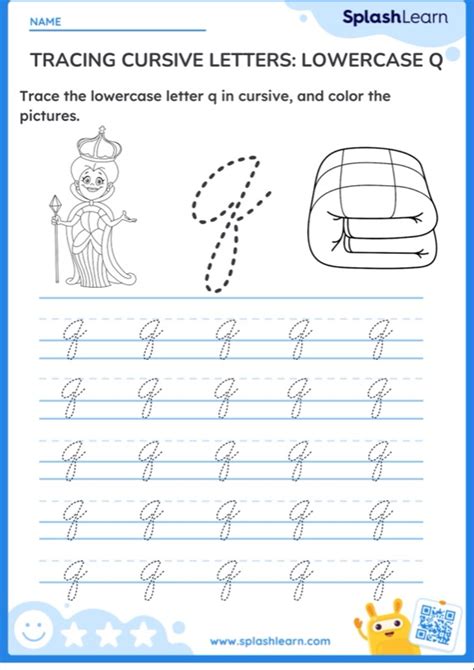 Tracing Cursive Letters Lowercase Q Ela Worksheets Splashlearn