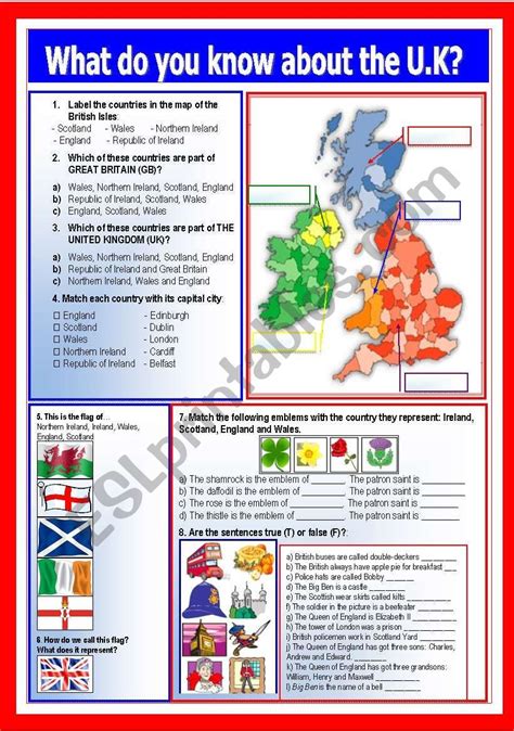 It´s A Worksheet For Students To Learn About The Uk Great Britain The