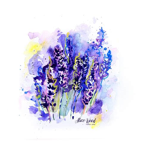 Lavender Painting Floral Original Art Watercolor Flower Etsy