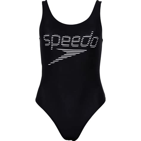 Buy Speedo Womens Stripe Logo Deep U Back Swimsuit Blackwhite