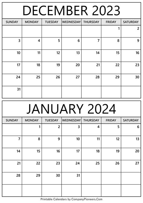 December And January Calendar Printable Printable Cal