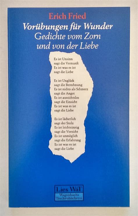 Die trennung behält in diesem gedicht erich frieds ihren schrecken. voruebungen fuer wunder gedichte von erich fried - ZVAB