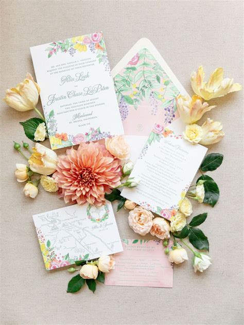 Whimsical Wedding Invitations With Bright Floral Design