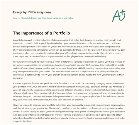 The Importance Of A Portfolio 400 Words