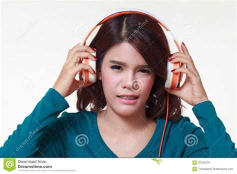 Woman With Earphones Stock Image Image Of Beauty Caucasian 55125379