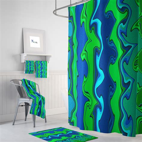 Abstract Shower Curtain Blue And Green Etsy
