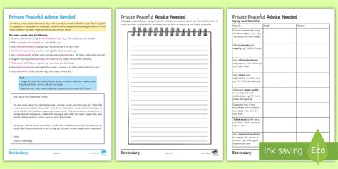 Private Peaceful Agony Aunt Worksheets Twinkl