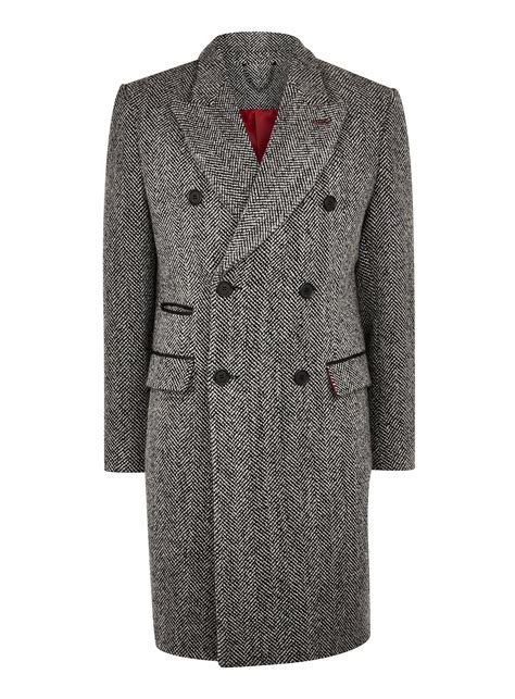 Lyst Topman Grey Wool Blend Herringbone Double Breasted Overcoat In