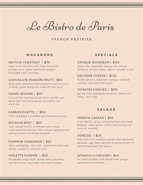 Free Printable And Customizable French Menu Templates Canva