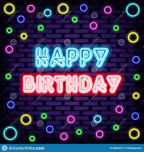 Happy Birthday Neon Sign Neon Script Light Art Stock Vector