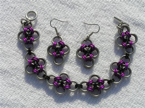 Japanese Chainmail Pattern Earrings And Bracelet Chainmail Jewelry