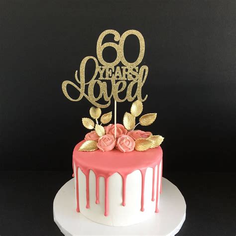 Happy 60th Birthday Pretty Cake Topper Glitter Card Party Supplies