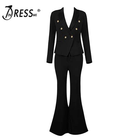 Indressme 2017 New Arrival Deep V Black Women Ol Elegant Pant Suits Sexy Fashion Business Style