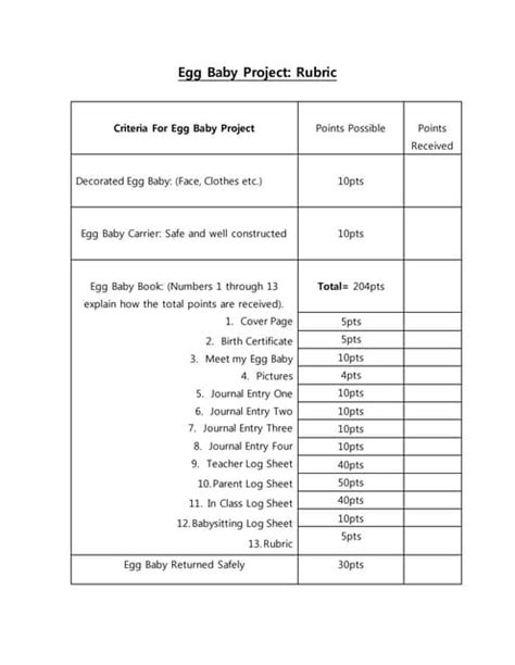 Egg Baby Book Project Guidelines