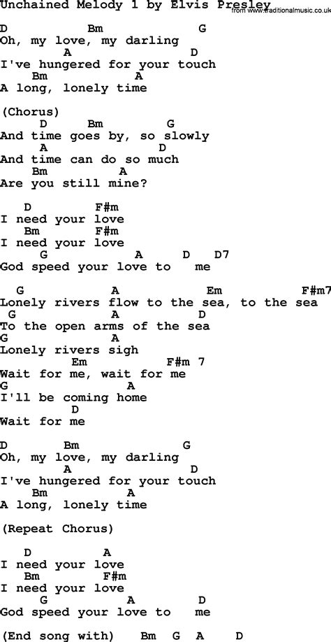 Unchained Melody 1 By Elvis Presley Lyrics And Chords