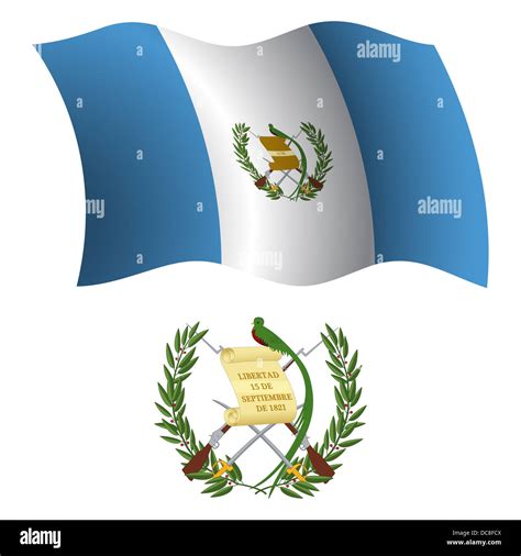 Guatemala ondulada Bandera y escudo contra fondo blanco ilustración arte vectorial imagen