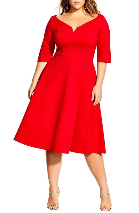 City Chic Cute Girl Sweetheart Neck Fit And Flare Dress In Red Lyst