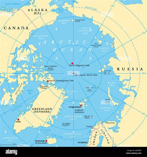 Geographic Position Of The North Pole Of The Earth Political Map Stock