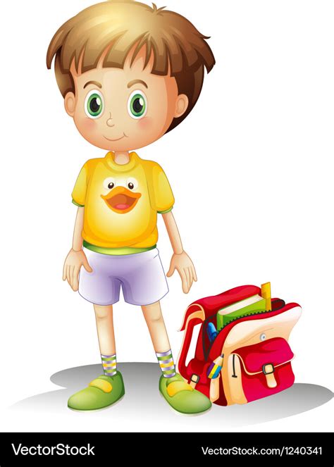 A Young Boy With His School Bag Royalty Free Vector Image