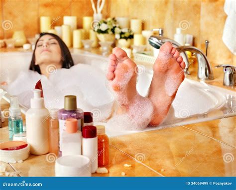 Woman Relaxing At Bubble Bath Stock Image Image Of Beautiful Body