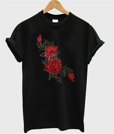 rose flower embroidered t shirt