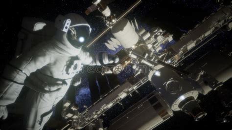 Astronaut Outside The International Space Station On A Spacewalk Stock