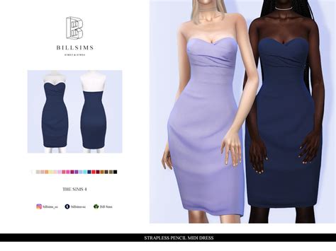 The Sims Resource Strapless Pencil Midi Dress By Bill Sims Sims 4