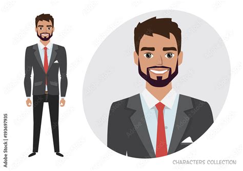 Businessman With Beard In Formal Suit Full Length Portrait Of Cartoon Businessman Character