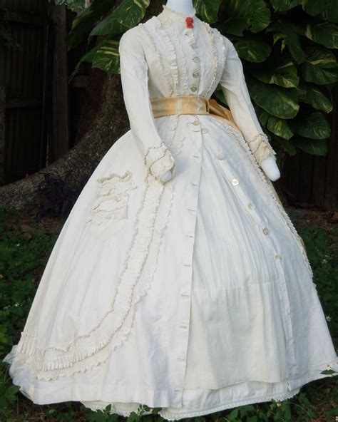 Amazing Dress Of White Dimity Worn Open Over A White Muslin Skirt