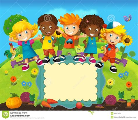El Grupo De Niños Preescolares Felices Ejemplo Colorido