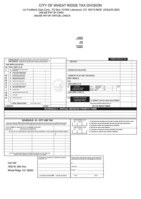 Maybe you would like to learn more about one of these? Computation Of Tax Form - City Of Wheat Ridge Tax Division printable pdf download