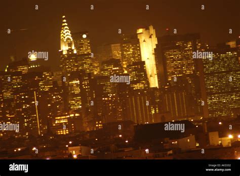 Ny Night Sky Skyline Skyscrapers Lights Mist Empires State Building