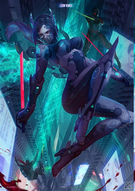 Anime Girls Cyberpunk Warrior Blood Wallpaper Cyberpunk Female