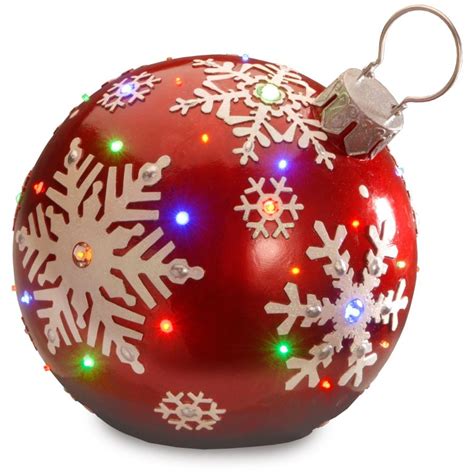 18″ Red And White Snowflake Pre Lit Ball Ornament Christmas Decoration