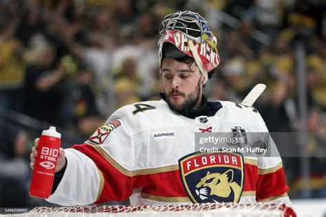 Alex Lyon Of The Florida Panthers Reacts After Allowing A Goal To