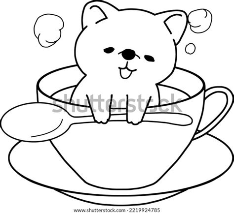 Coloring Pagepuppy Dog Coffee Cupvector Illustration Stock Vector