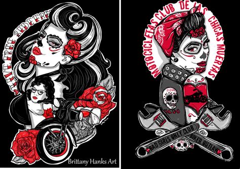 Rockabilly Pin Up Biker Girl Art Print Set Motorcycle Tattoo Etsy