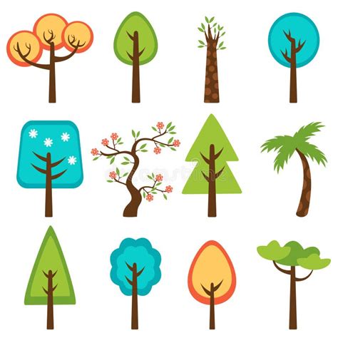 Colorful Collection Of Vector Trees Stock Vector Illustration Of